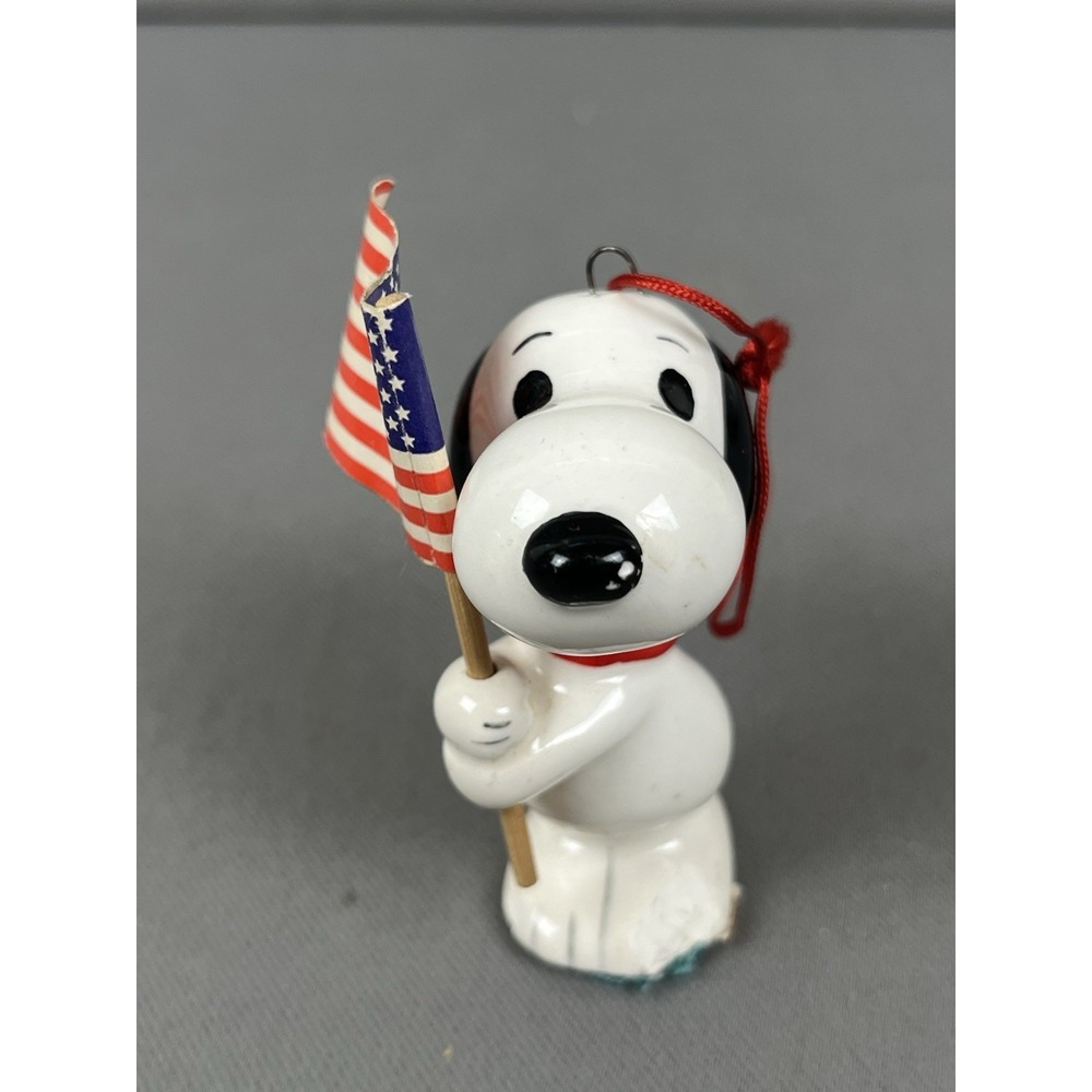 Vintage Peanuts Snoopy USA‎ Flag Ceramic Ornament Patriotic Syndicate Christmas - Picture 3 of 12
